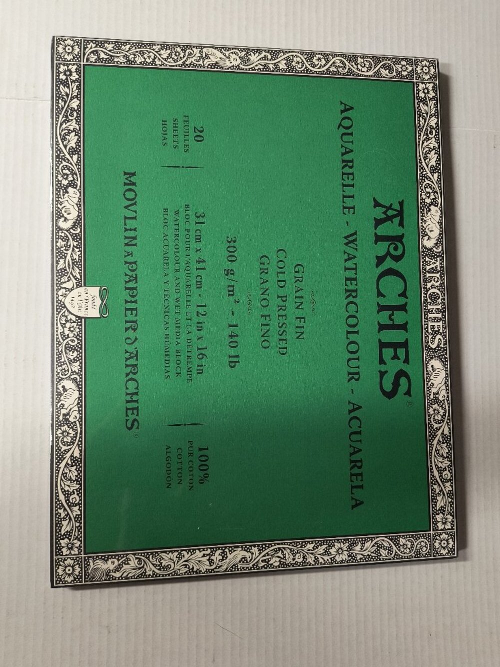 Arches Watercolour 12x16” 140lb Block Paper Cotton-20 Sheets-Cold Pressed-NEW